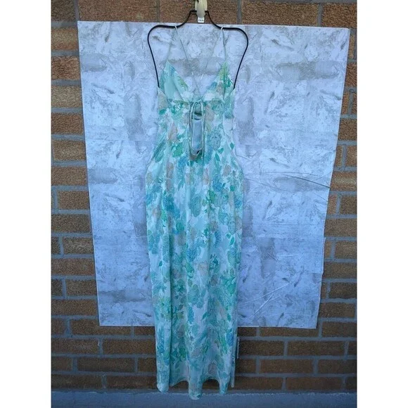 RESA River Dress Blue green Floral Maxi Long Open Back Straps satin size large - Picture 6 of 12